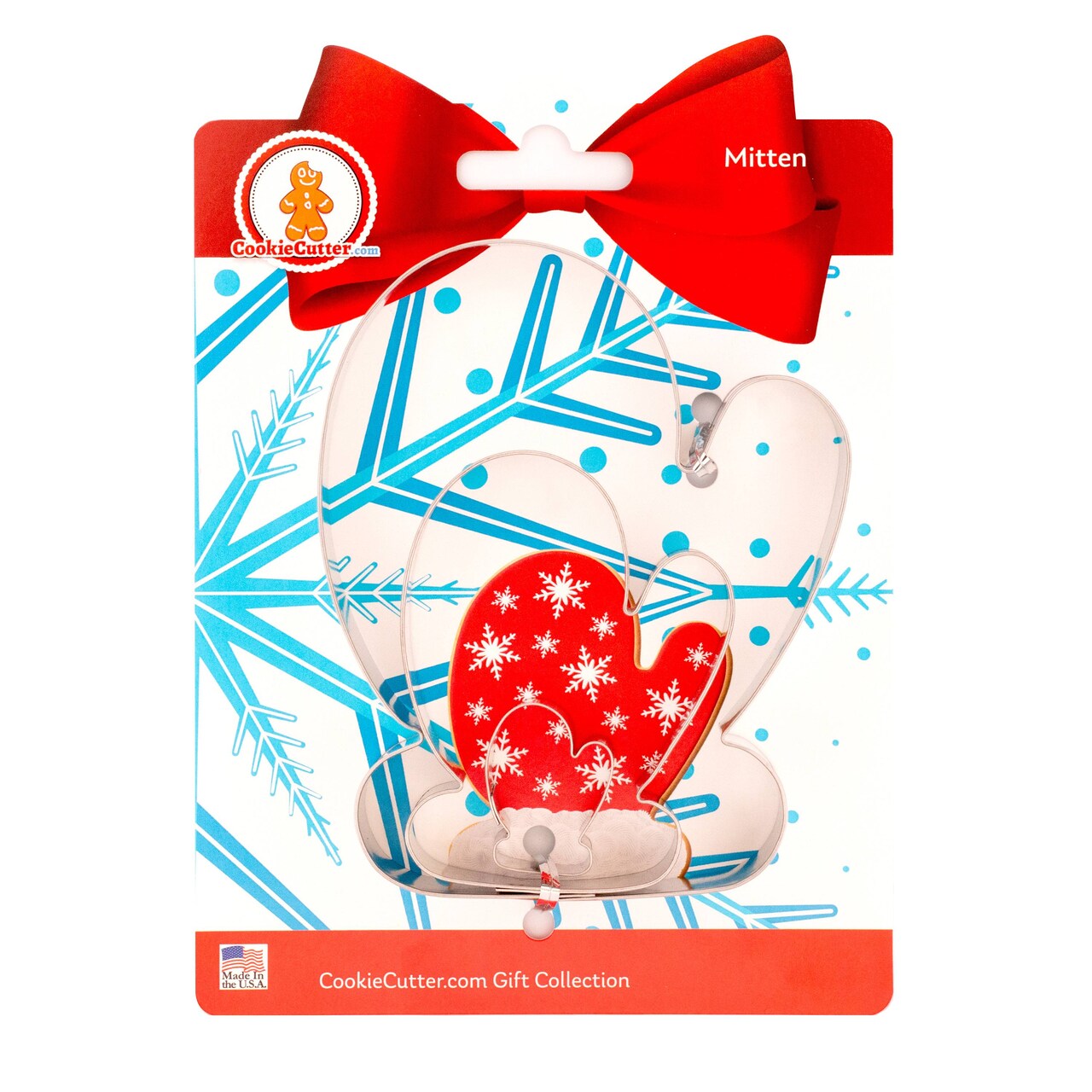 CookieCutter.com Mitten Cookie Cutter Set 3 Piece, Hang Tag Cookie Recipe Card, Large, Medium, Small, Tin Plate Steel, USA